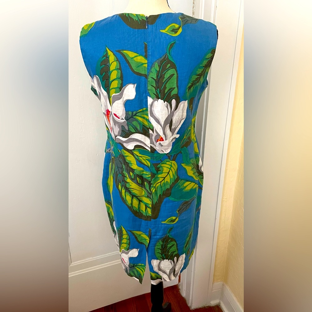 Linen/Silk Dress Ocean Blue Tropical with Pockets and Zipper in Back Size M - Picture 2 of 9